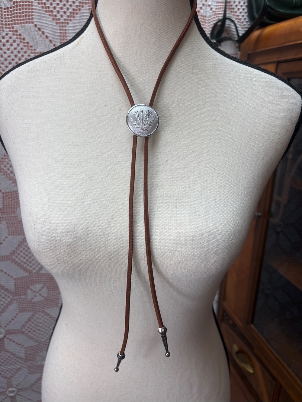 Good Ghost Creations Upcycled Floral Bolo Tie